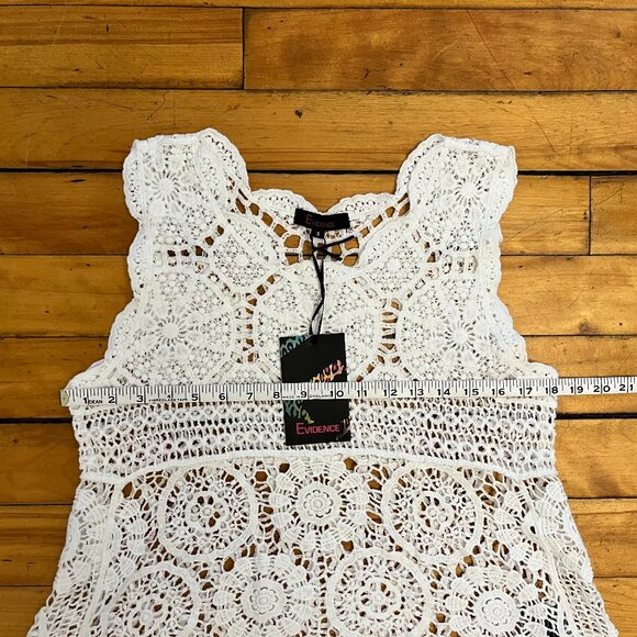 NWT White Cotton Boho Hippie Crochet High-Low Top, Size Small - Picture 9 of 12
